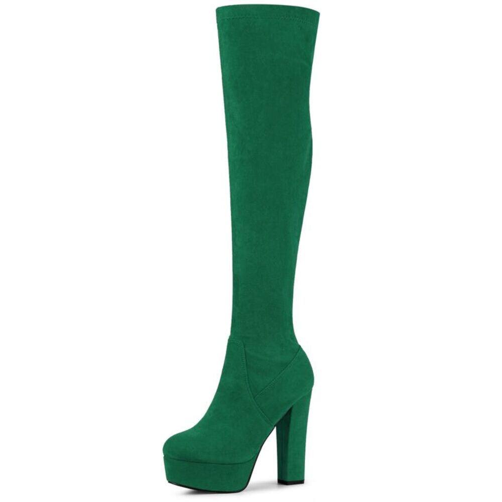 Platform Chunky Heel Over the Knee Thigh High Boots Green